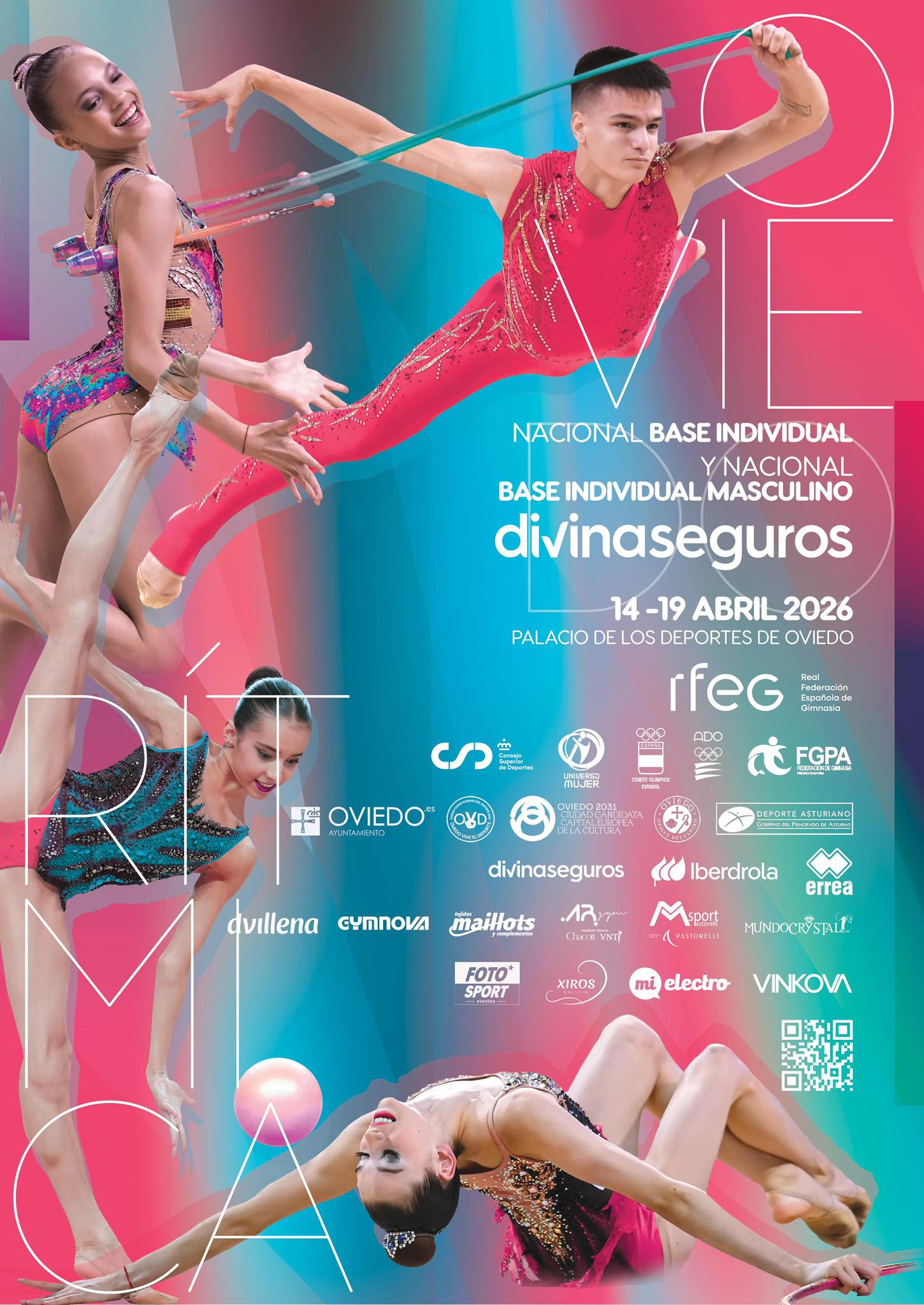 Cartel oficial del campeonato nacional de gimnasia rítmica en Oviedo del 14 al 19 de abril de 2026