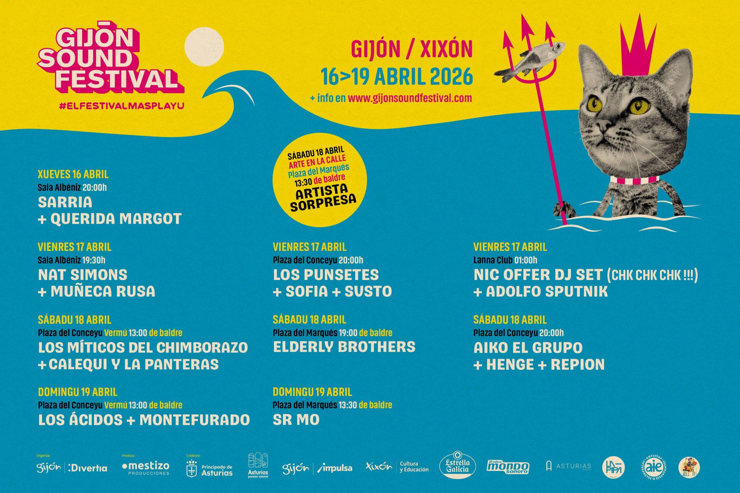 Cartel oficial del Gijón Sound Festival 2026 con fechas y programación